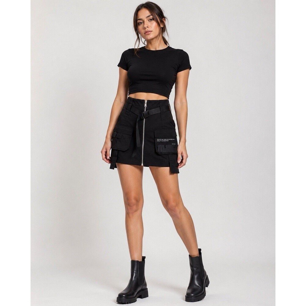Rare ITIB x Ohlaboy Skirt Womens S Black Utility Cargo Mini Techwear Cyberpunk